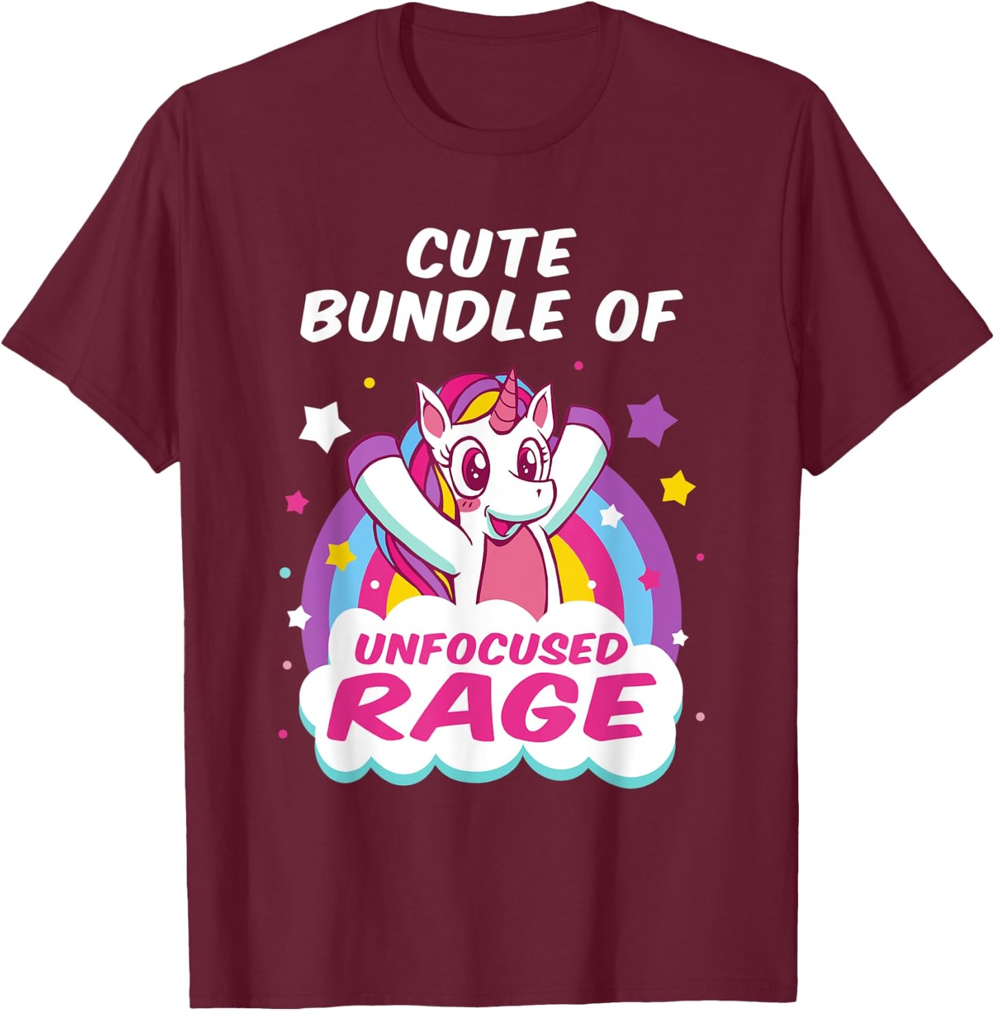 Cute Bundle Of Unfocused Rage Pastel Goth Rainbow Unicorn T-Shirt - T-Shirt | Maroon