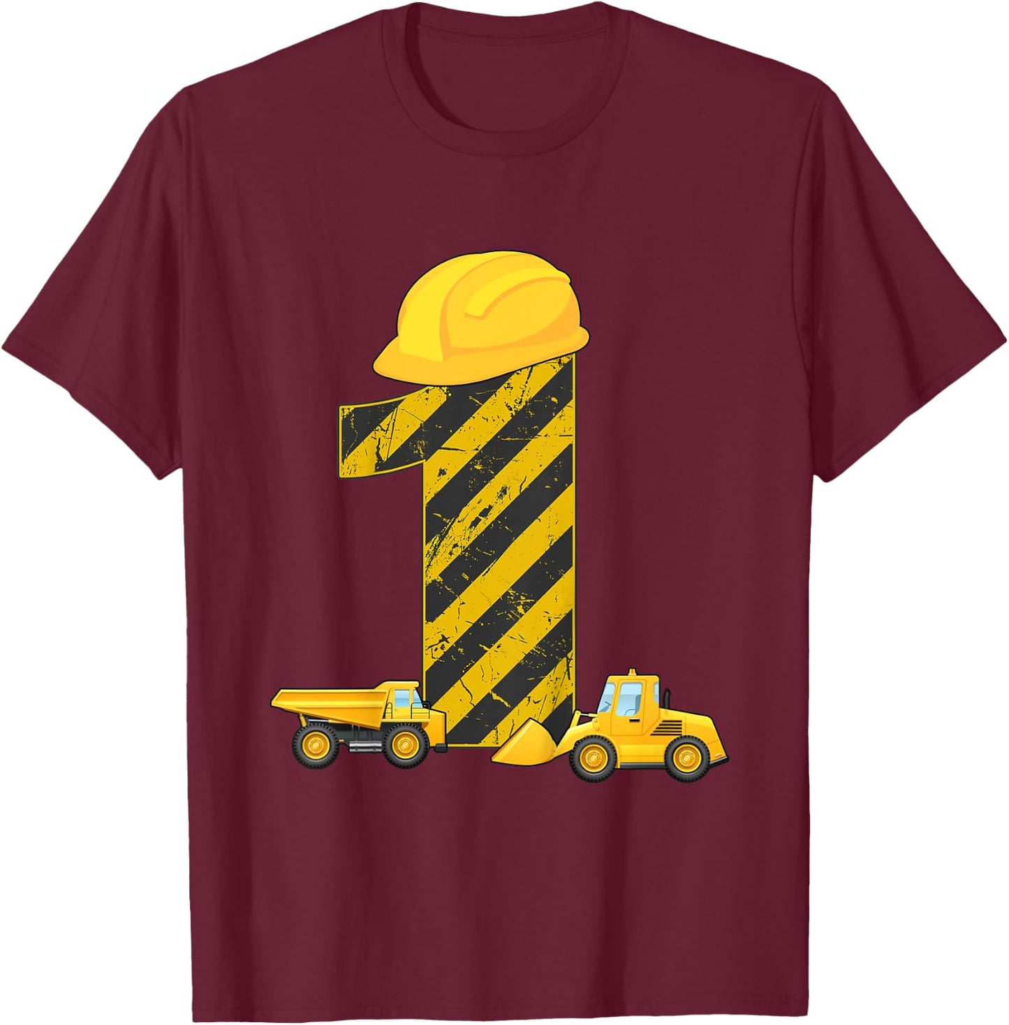 1st Birthday Digger 1 Year Builder Excavator Gift T-Shirt - T-Shirt | Maroon