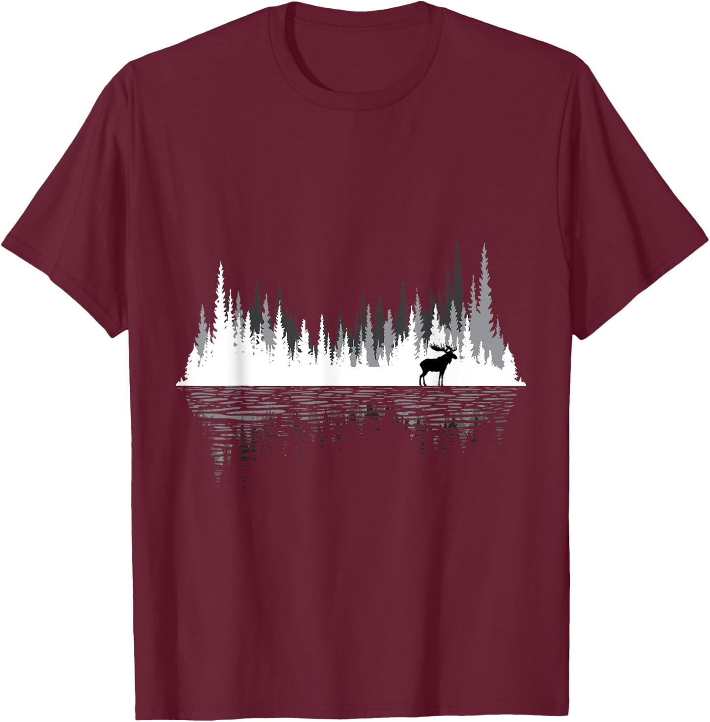 Trees Reflection Wildlife Animal Moose Researcher Hunter T-Shirt - T-Shirt | Maroon