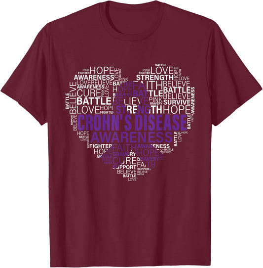 Crohn's disease Awareness Fight Hope Support Strong Warrior T-Shirt - T-Shirt | Maroon