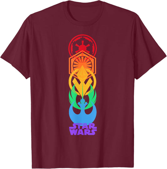 Star Wars Rainbow Logo Stack T-Shirt - T-Shirt | Maroon