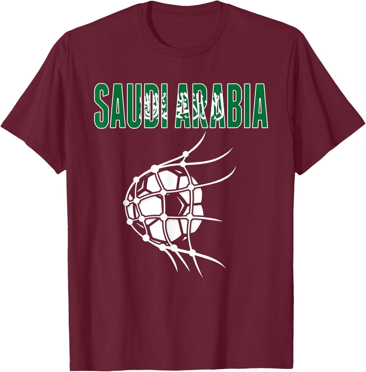 Saudi Arabia Soccer Fans Jersey - Saudi Flag Football In Net T-Shirt - T-Shirt | Maroon