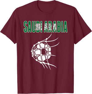Saudi Arabia Soccer Fans Jersey - Saudi Flag Football In Net T-Shirt - T-Shirt | Maroon