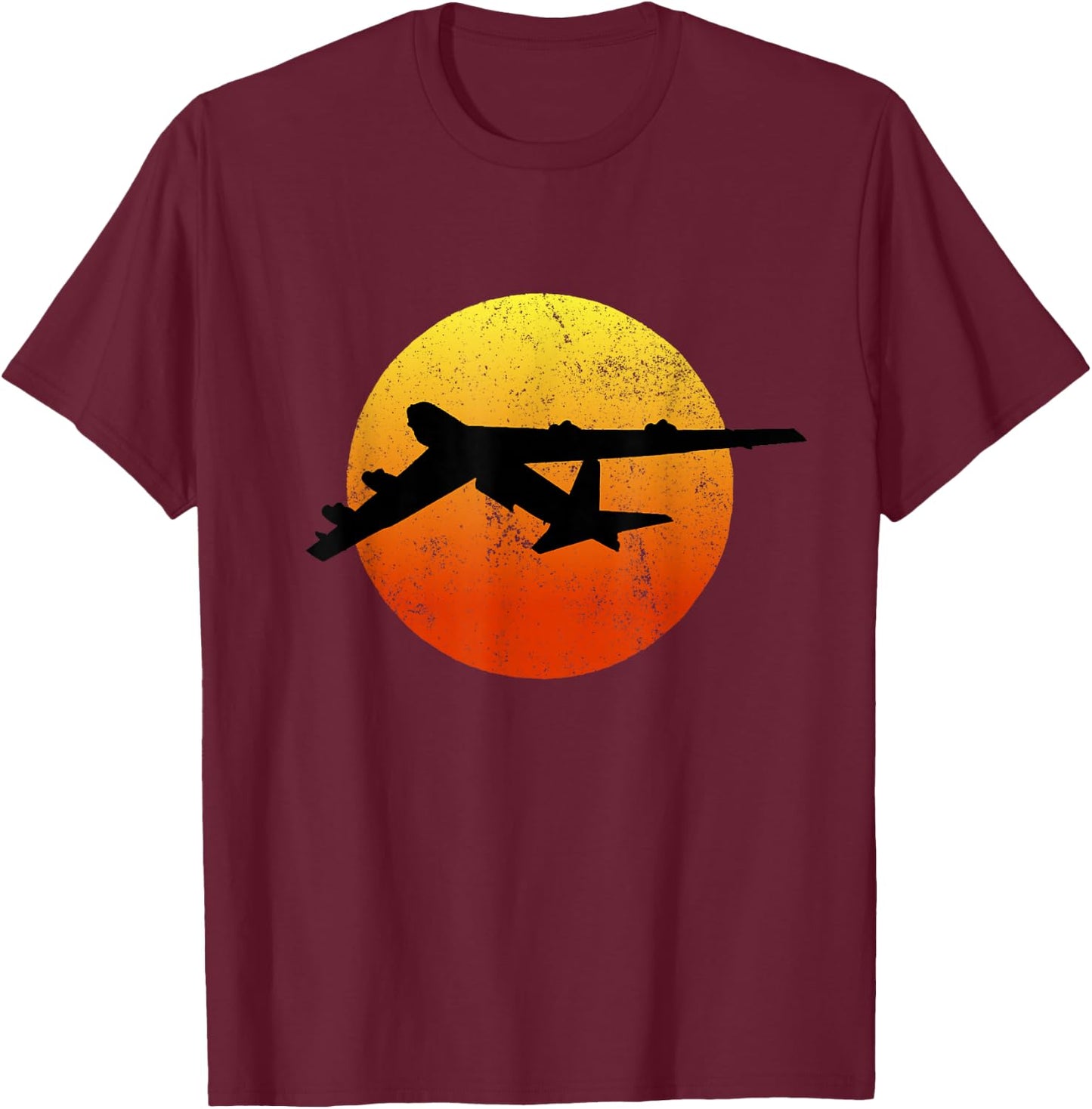 THE SALTY VETERAN B-52 Stratofortress Silhouette Bomber Plane - Men's Black Small Classic Fit Retro Style Cotton Polyester T-Shirt - T-Shirt | Maroon