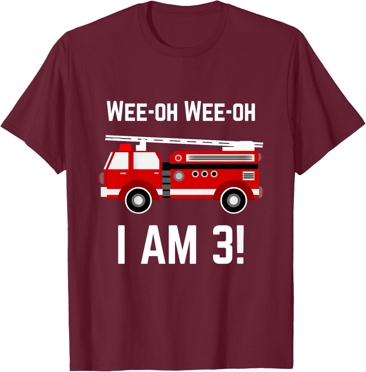 Kids Kids Firetruck 3 Year Old Birthday 3rd Birthday Gift T-Shirt - T-Shirt | Maroon