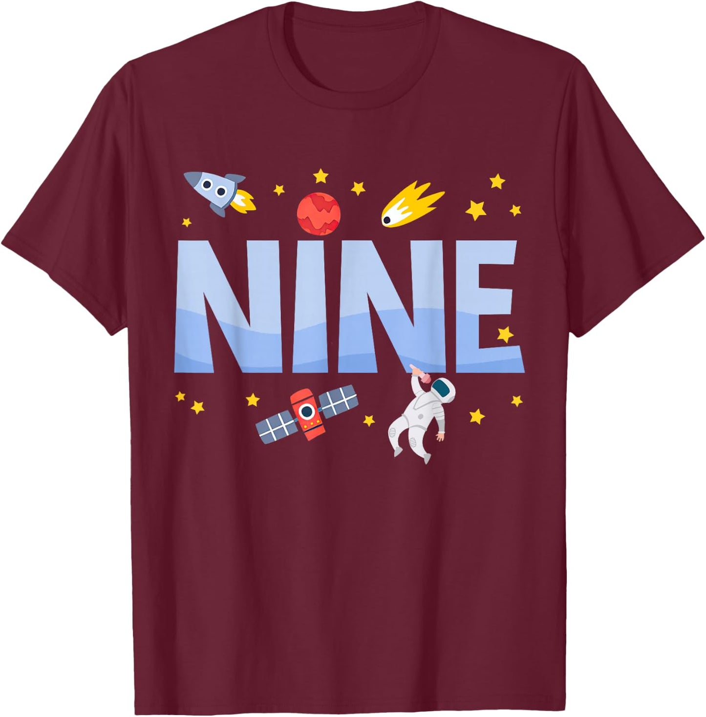Nine Birthday Boys Astronaut 9th Bday Party 9 Year Old Kids T-Shirt - T-Shirt | Maroon