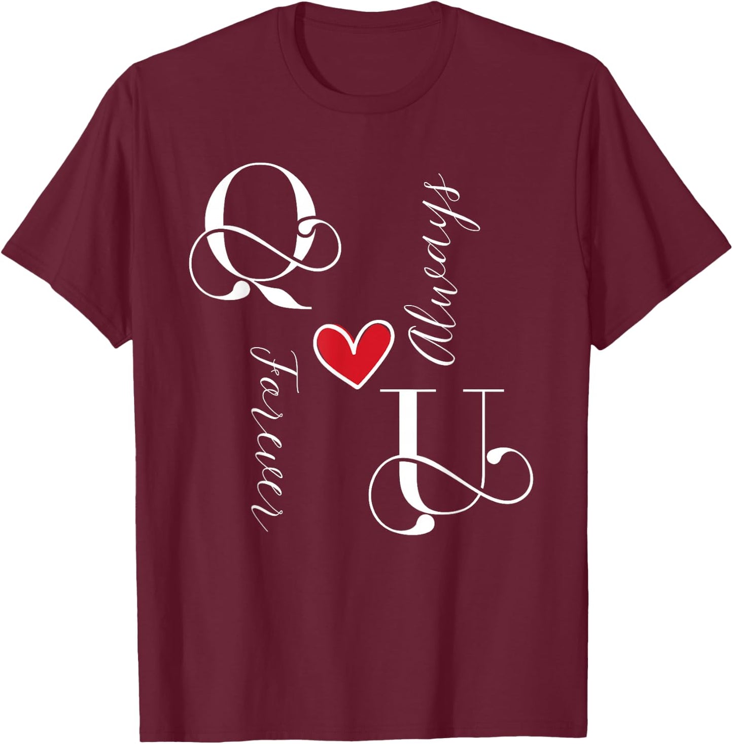 U & Q Couples Initials, Wedding, Anniversary, Mr & Mrs T-Shirt - T-Shirt | Maroon