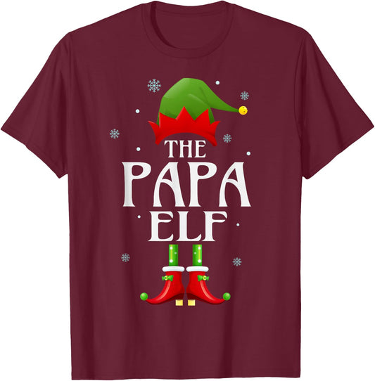 Papa Elf Xmas Matching Family Group Christmas Party Pajama T-Shirt - T-Shirt | Maroon