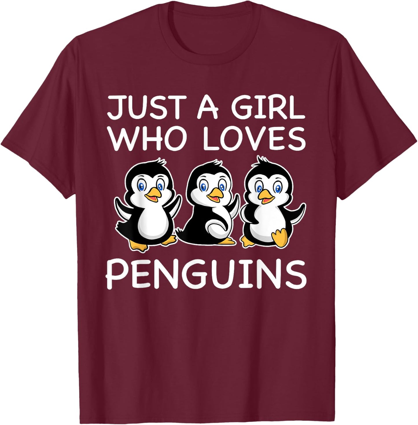 Cute Penguin Art Women Girls Baby Bird Animal Penguin Lover T-Shirt - T-Shirt | Maroon