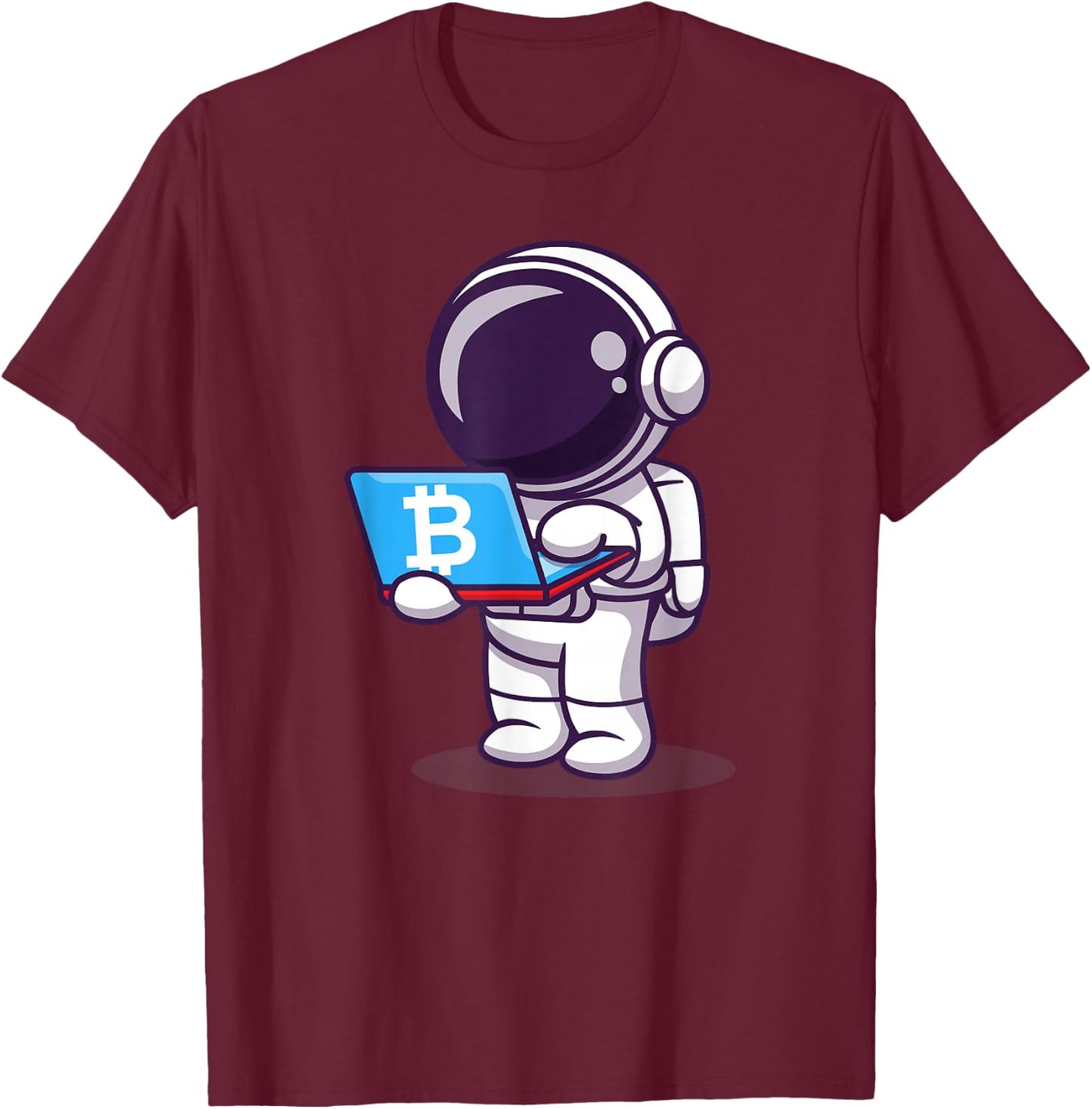 Astronaut buying ticket to the moon with BTC Bitcoin T-Shirt - T-Shirt | Maroon