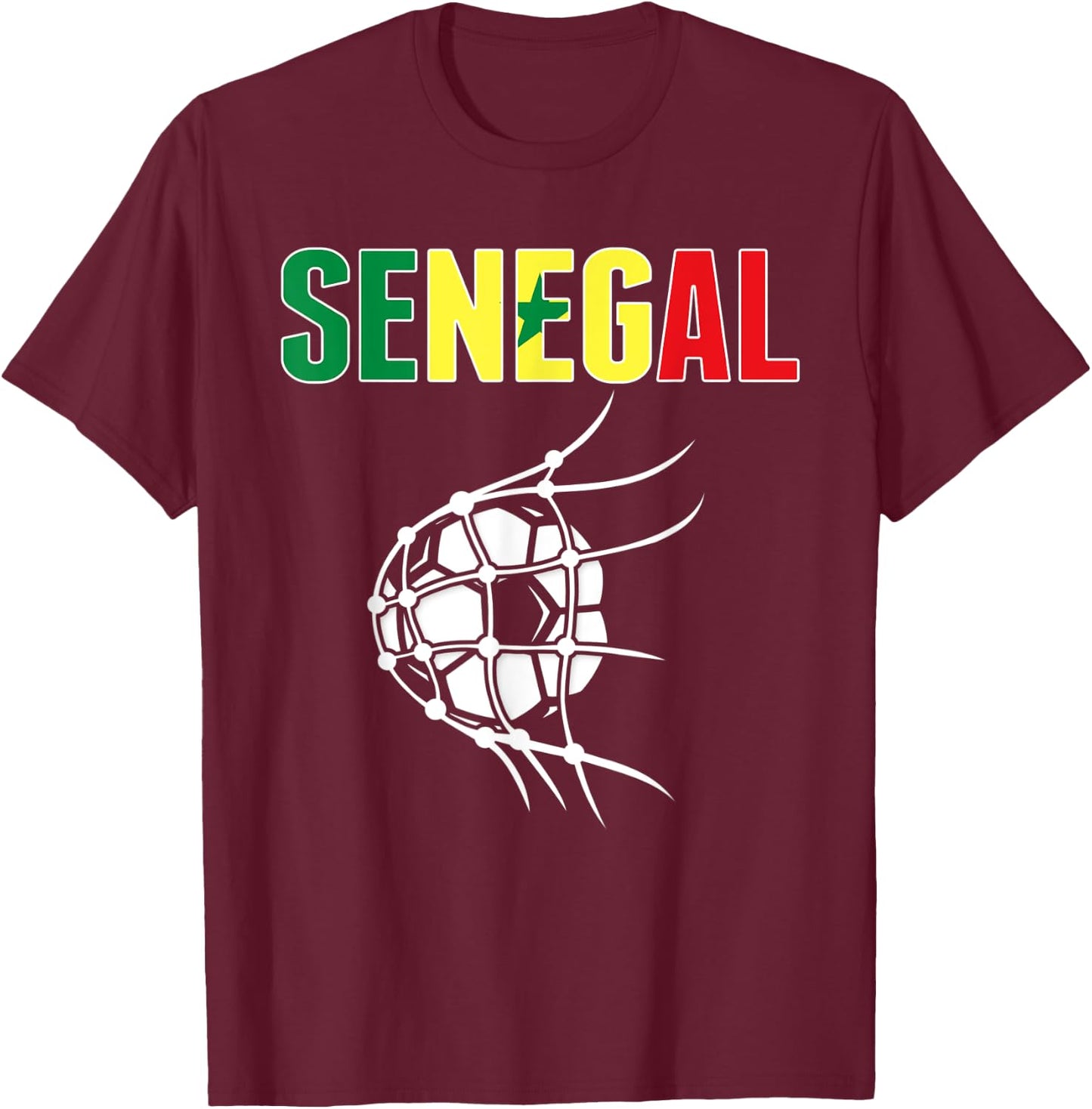 Senegal Soccer Fans Jersey - Senegalese Flag Football In Net T-Shirt - T-Shirt | Maroon