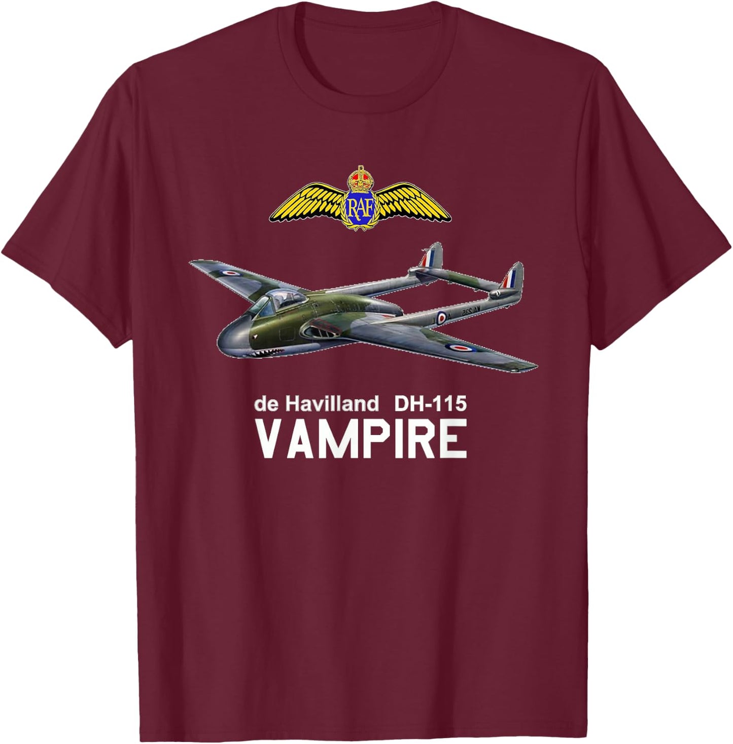 De Havilland Vampire British Military Aircraft Gift T-Shirt - T-Shirt | Maroon