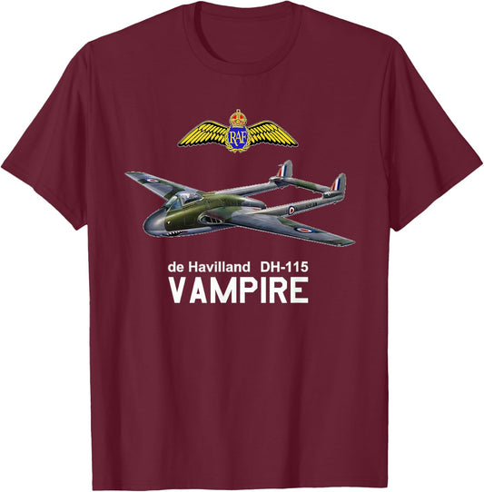 De Havilland Vampire British Military Aircraft Gift T-Shirt - T-Shirt | Maroon