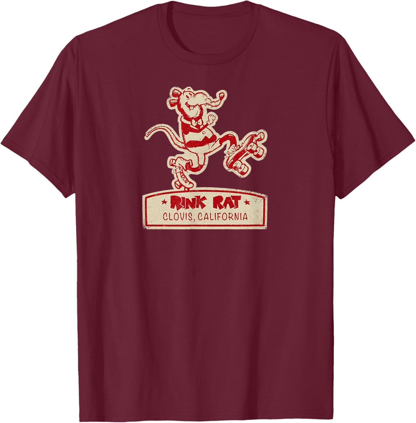 Vintage Rollerskating Rink Rat - Clovis T-Shirt - T-Shirt | Maroon