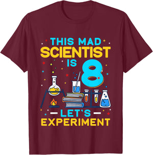 Kids This Mad Scientist is 8 Years Old Birthday Let's Experiment T-Shirt - T-Shirt | Maroon