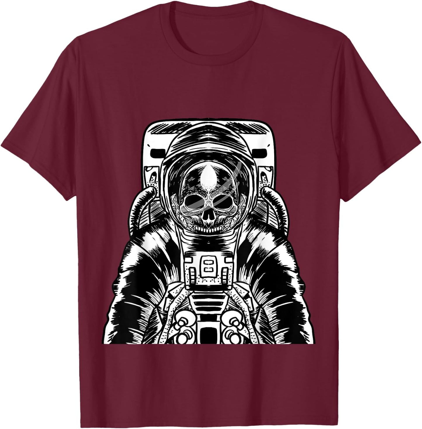 Astronaut Skull Surreal Galaxy Spaceman Skeleton Goth Gift T-Shirt - T-Shirt | Maroon
