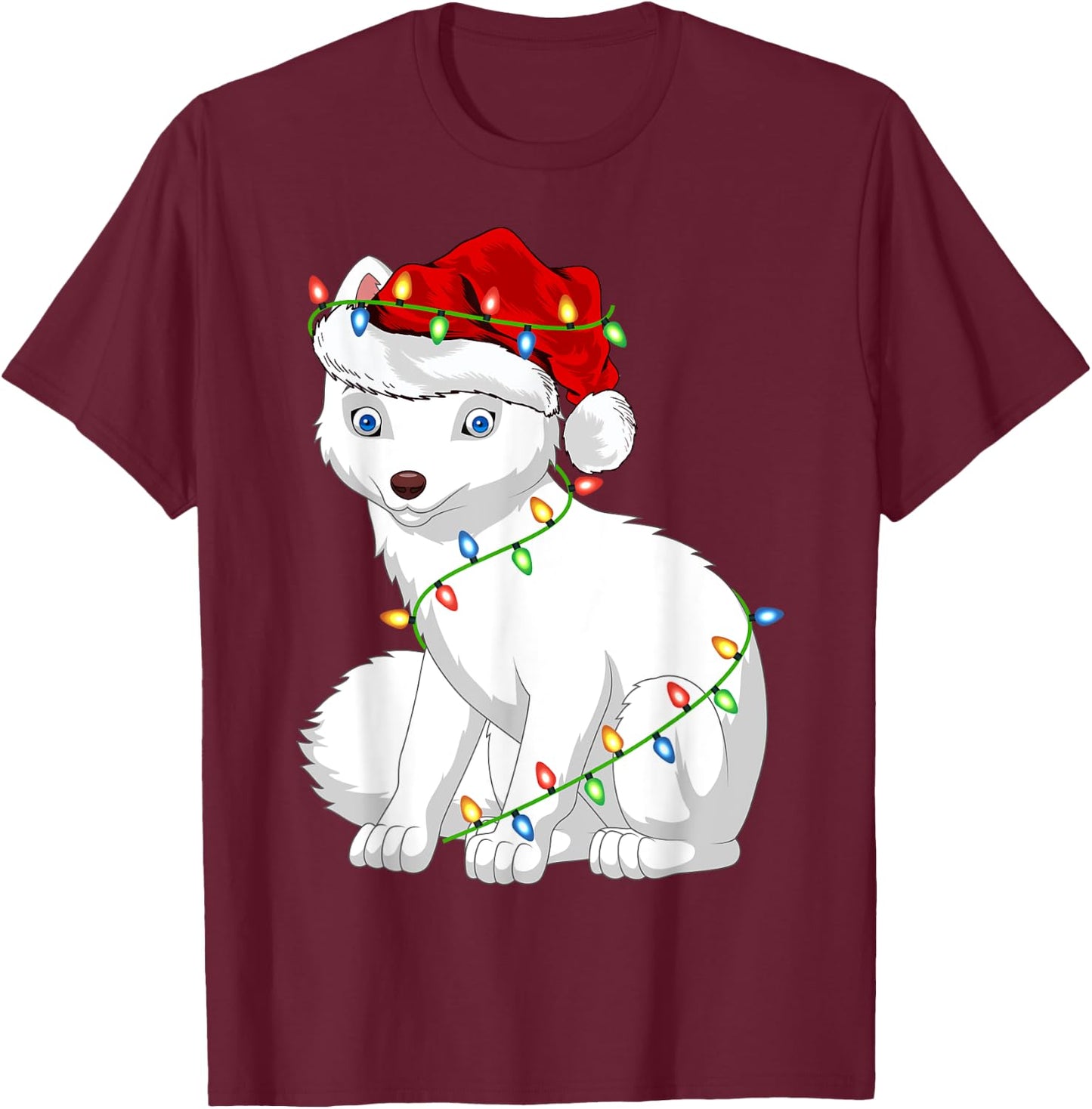 Arctic Fox Animal Lover Xmas Santa Hat Arctic Fox Christmas T-Shirt - T-Shirt | Maroon