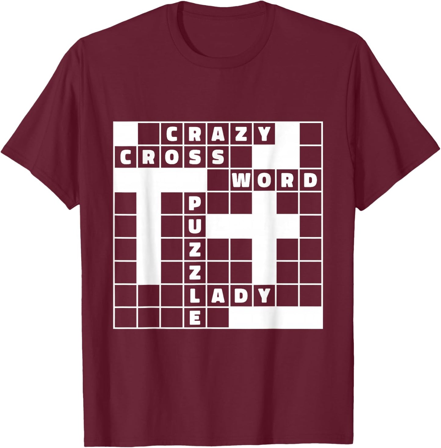 Crazy Crossword Puzzle Lady, Crossword Puzzles T-Shirt - T-Shirt | Maroon