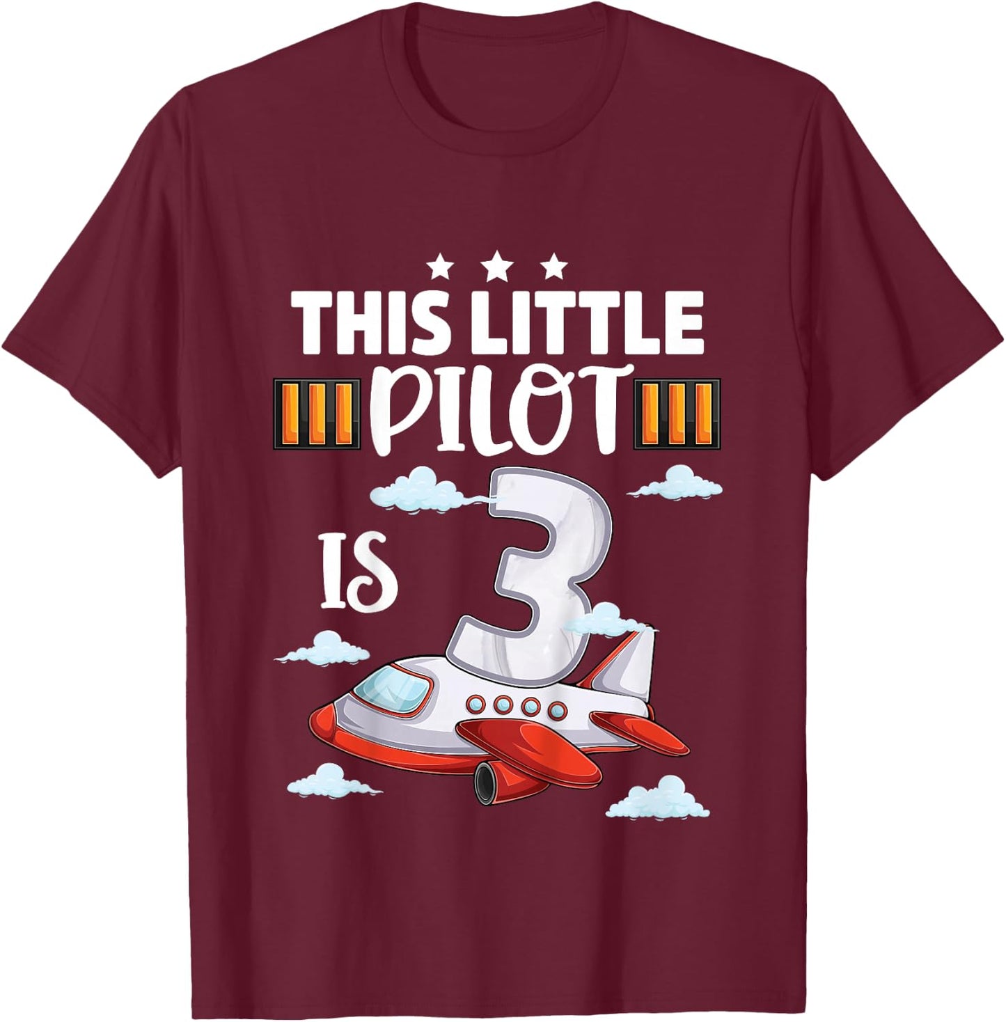 Kids 3 Year Old Boy Girl Airplane Pilot 3rd Birthday Aircraft T-Shirt - T-Shirt | Maroon