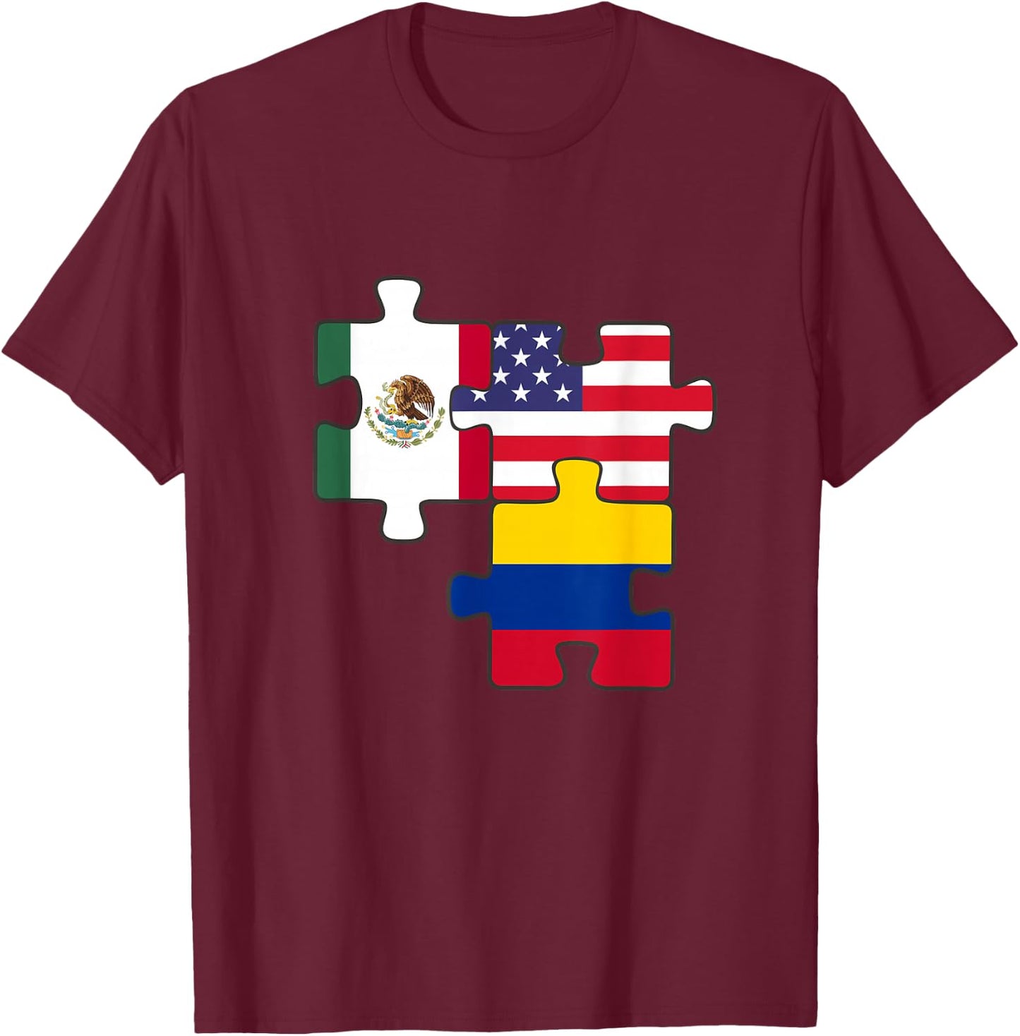 Mexican and Colombian roots plus USA flag T-Shirt - T-Shirt | Maroon