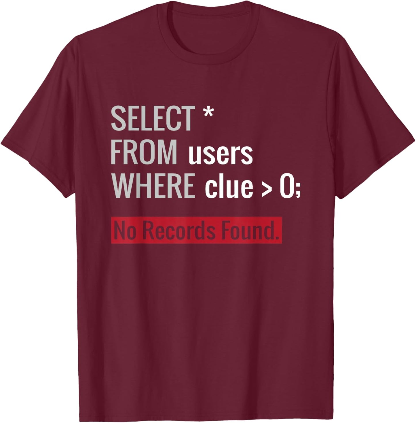 SQL Query Funny SQL Database Admin Programmer T-Shirt - T-Shirt | Maroon