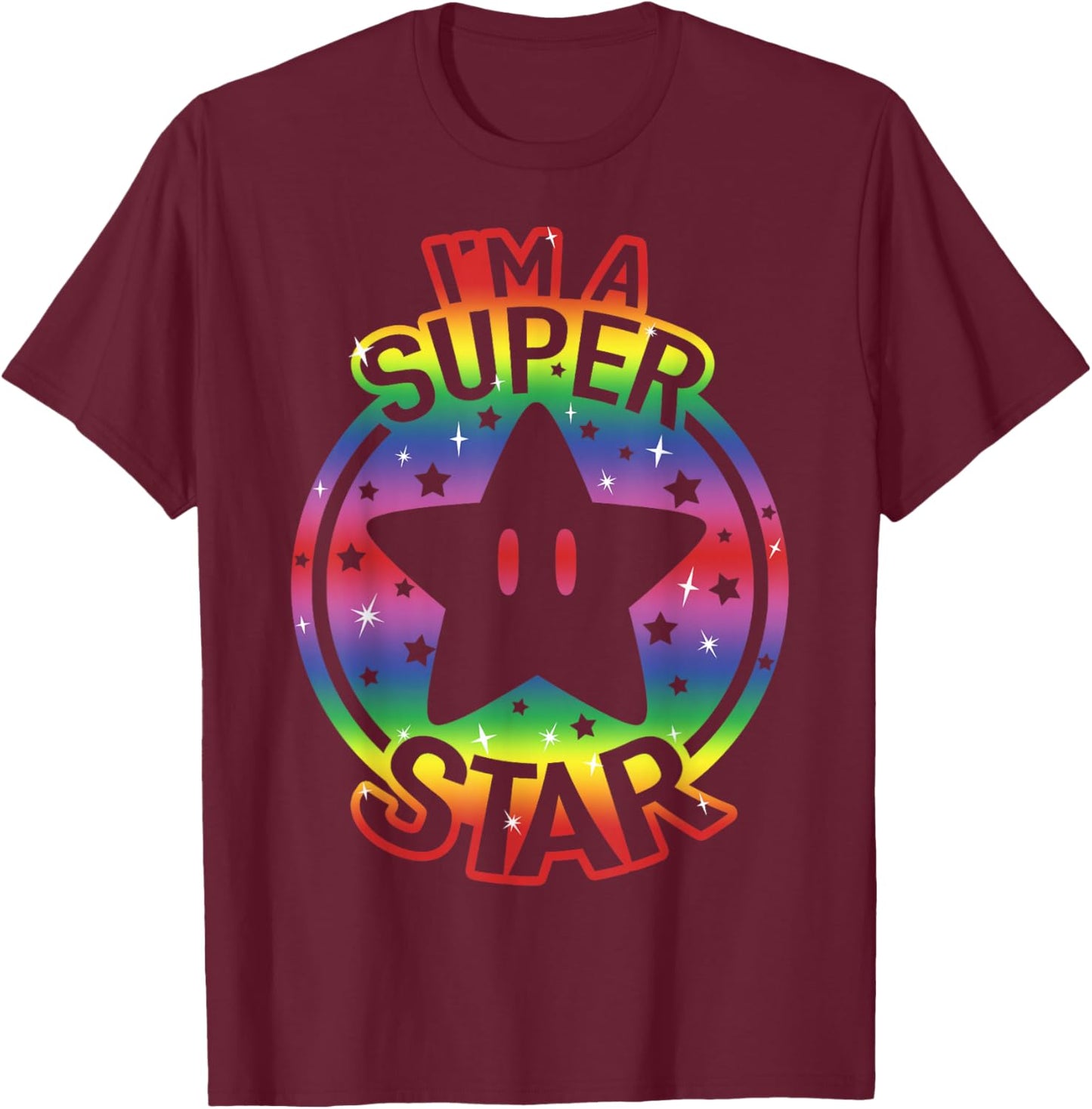 Super Mario Pride I'm A Super Star Rainbow Vintage Nintendo T-Shirt - T-Shirt | Maroon