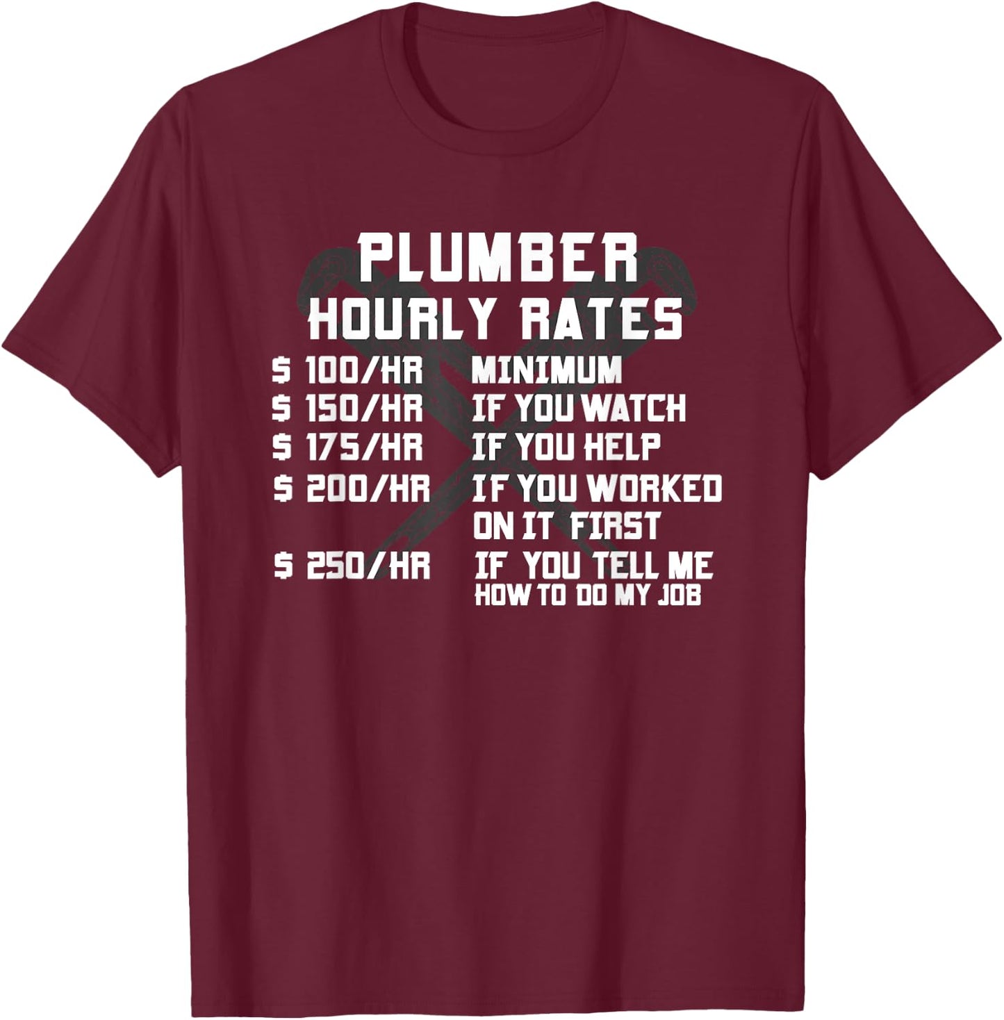 Plumber Hourly Rate Funny Plumbing Worker Labor Men Gifts T-Shirt - T-Shirt | Maroon