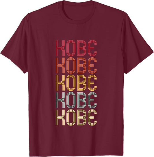 Kobe Retro Wordmark Pattern Vintage Personalized 70s T-Shirt - T-Shirt | Maroon