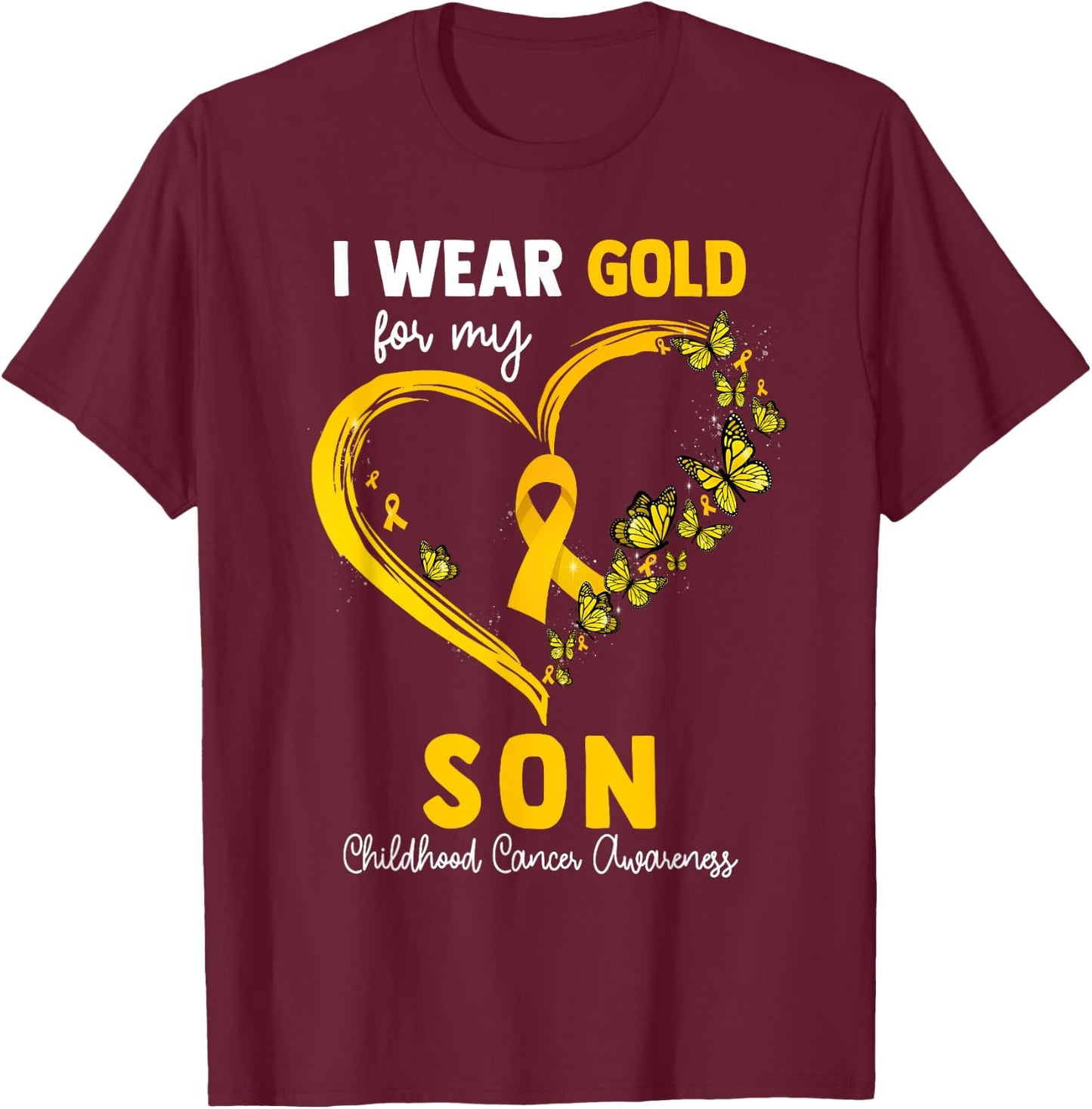 I Wear Gold For My Son Childhood Cancer Heart Ribbon T-Shirt - T-Shirt | Maroon