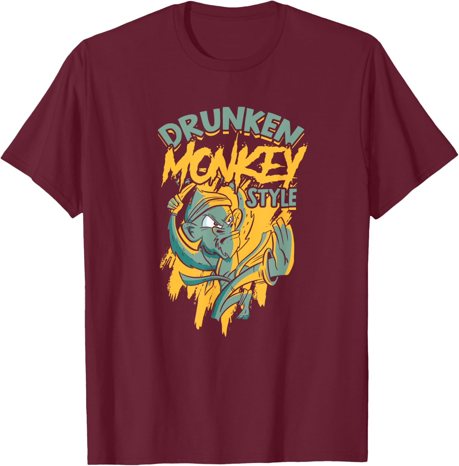Drunken Monkey Style - Kung Fu Fighting and Sport Ninja T-Shirt - T-Shirt | Maroon