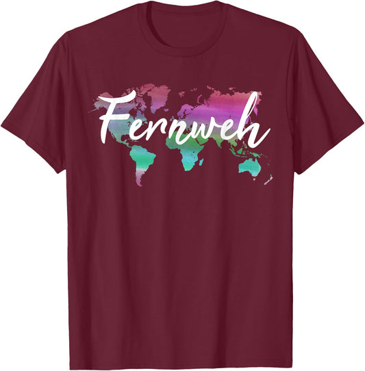 Fernweh World Map Backpacker Travel World Travel Traveler Travel T-Shirt - T-Shirt | Maroon
