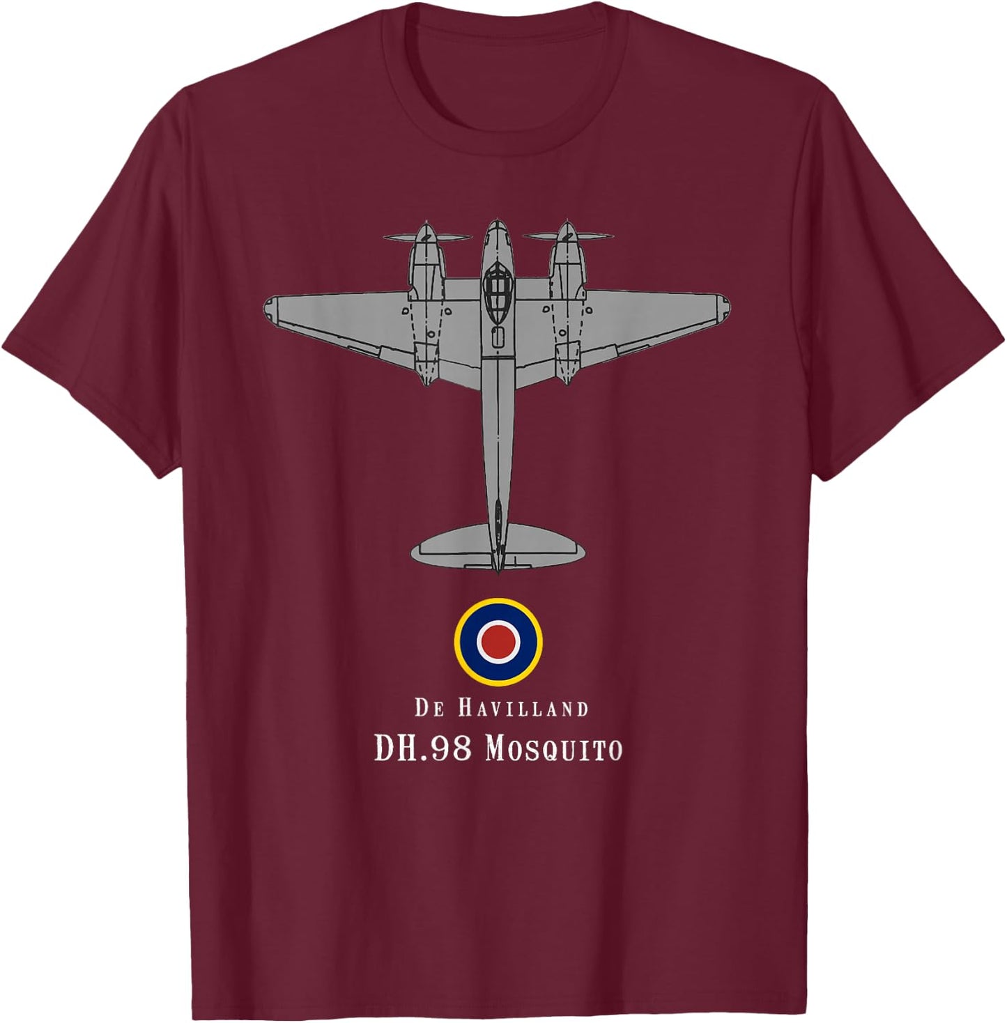 DH.98 Mosquito Tech Drawing WWII RAF Bomber Airplane T-Shirt - T-Shirt | Maroon