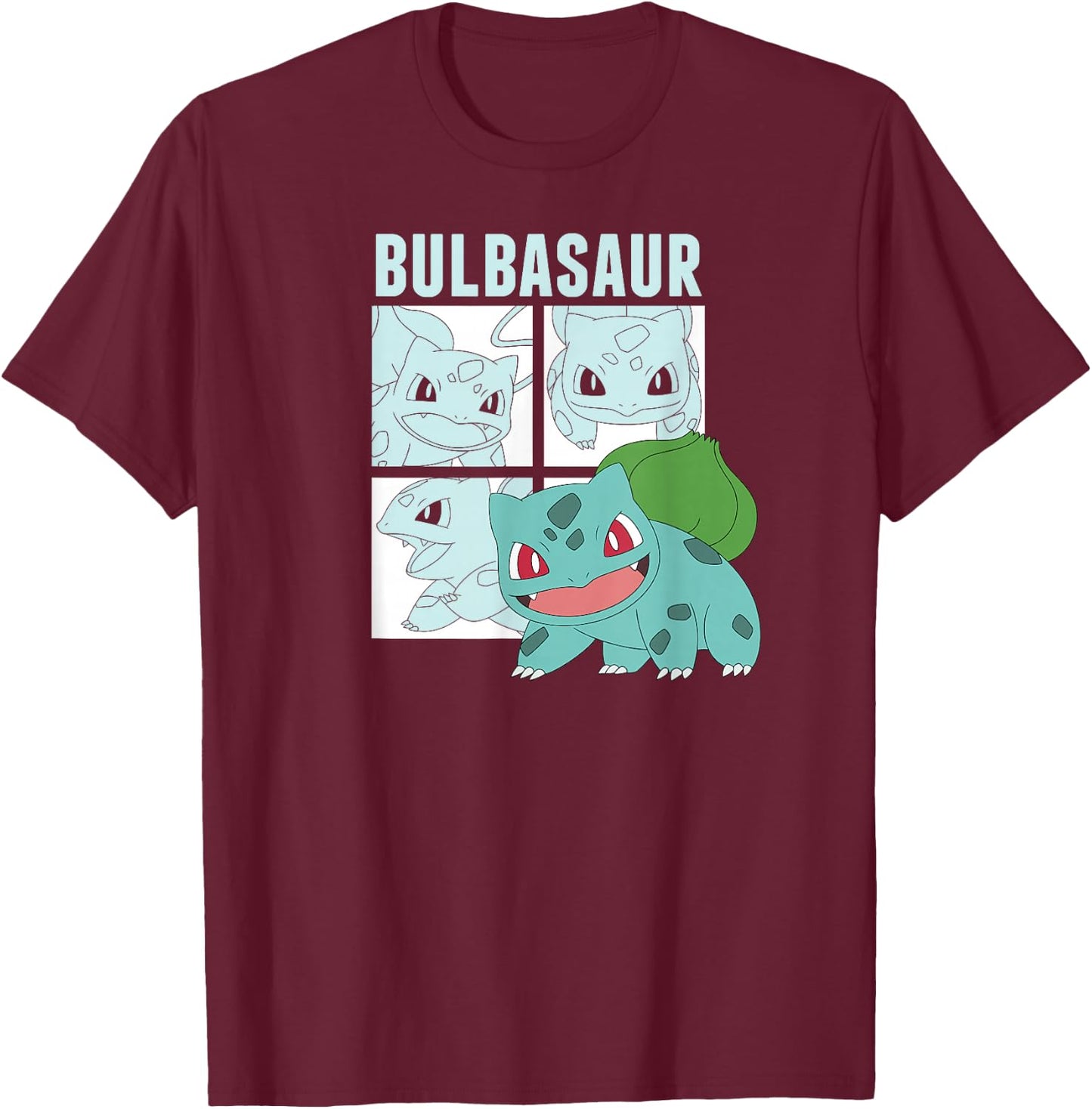 Pokémon - Bulbasaur Squares T-Shirt - T-Shirt | Maroon
