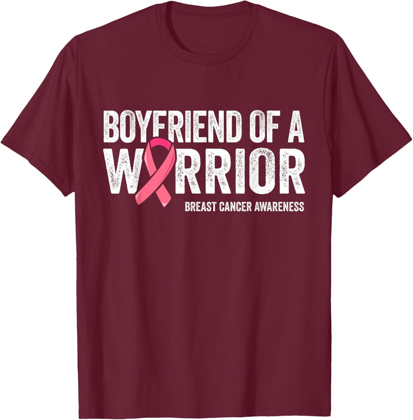 Boyfriend Of A Warrior Shirt, Breast Cancer Awareness Men T-Shirt - T-Shirt | Maroon