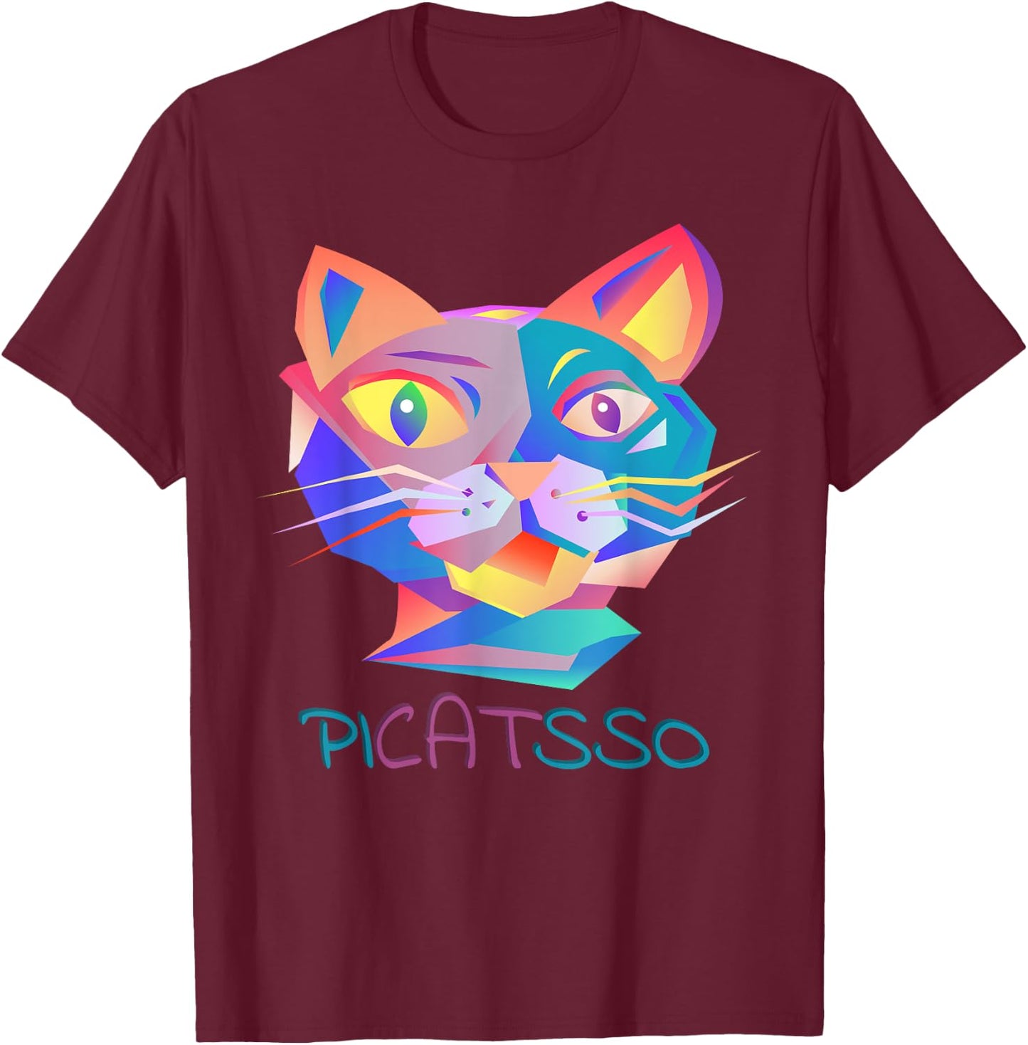 BANANOLOGY Picasso Art Cat | Funny Abstract Cat T-Shirt - T-Shirt | Maroon