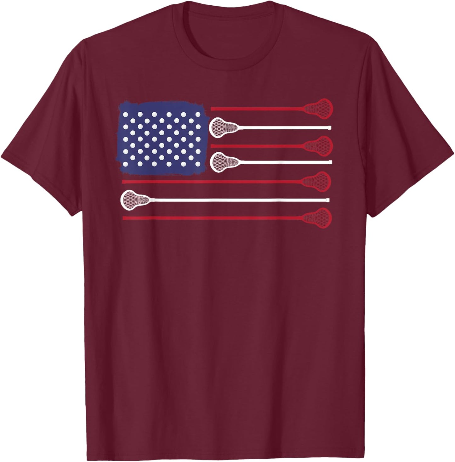Lacrosse USA Flag Lacrosse Player men woman kids T-Shirt - T-Shirt | Maroon