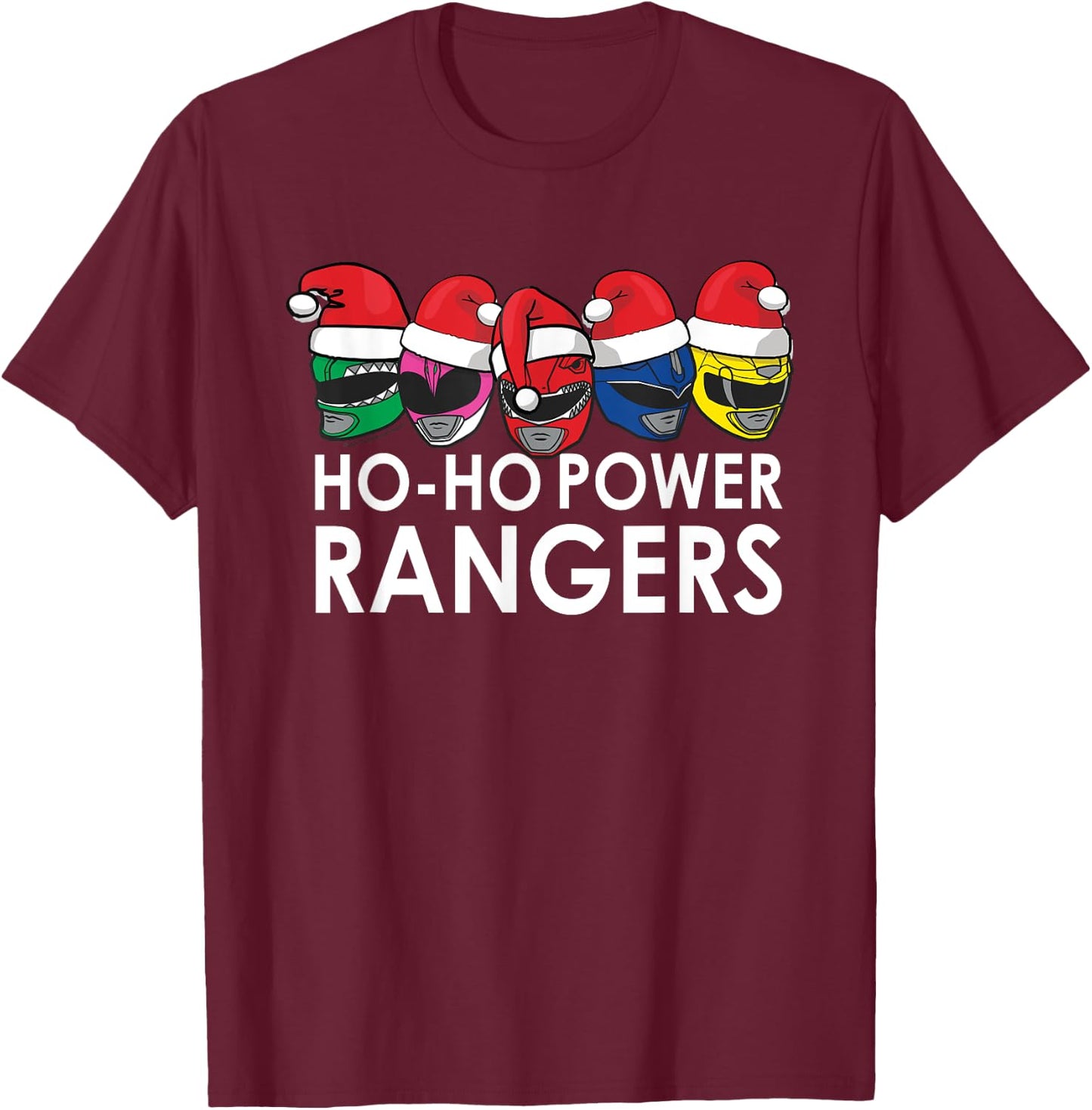 Power Rangers Christmas Hats Ho Ho T-Shirt - T-Shirt | Maroon