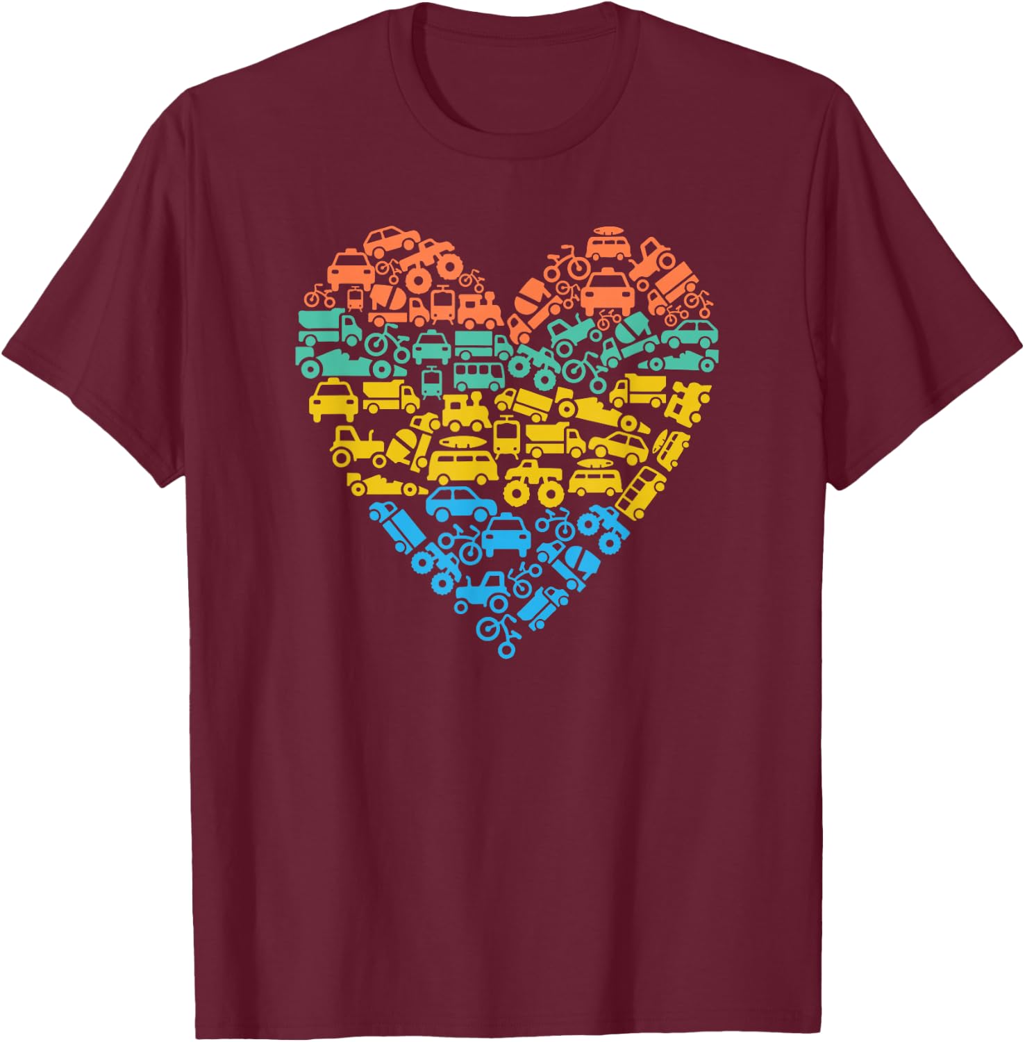 Transportation Theme Birthday Truck Car Bus Train Bike Heart T-Shirt - T-Shirt | Maroon