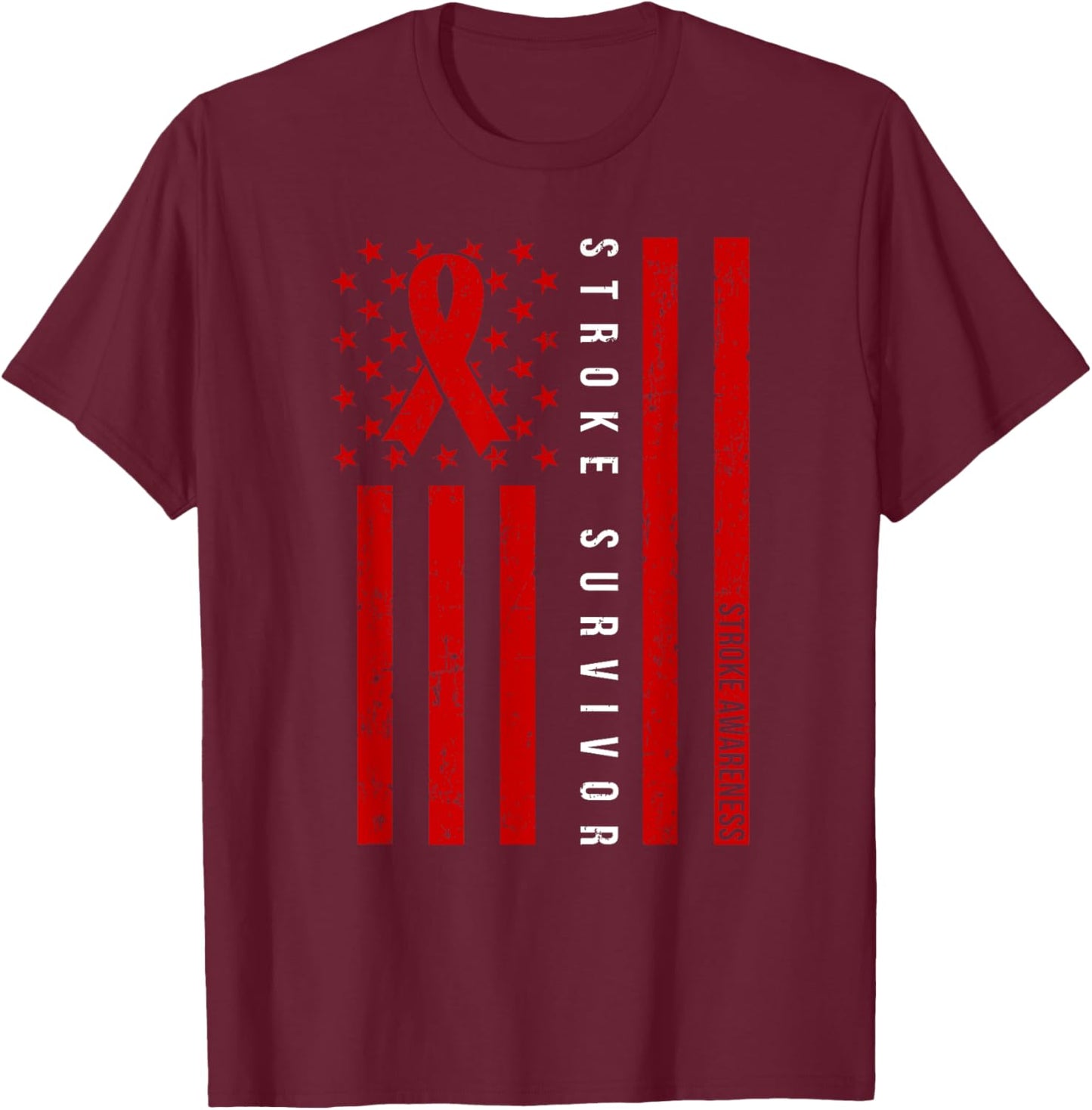 Stroke Survivor Shirt Stroke Awareness Red Ribbon Warrior T-Shirt - T-Shirt | Maroon