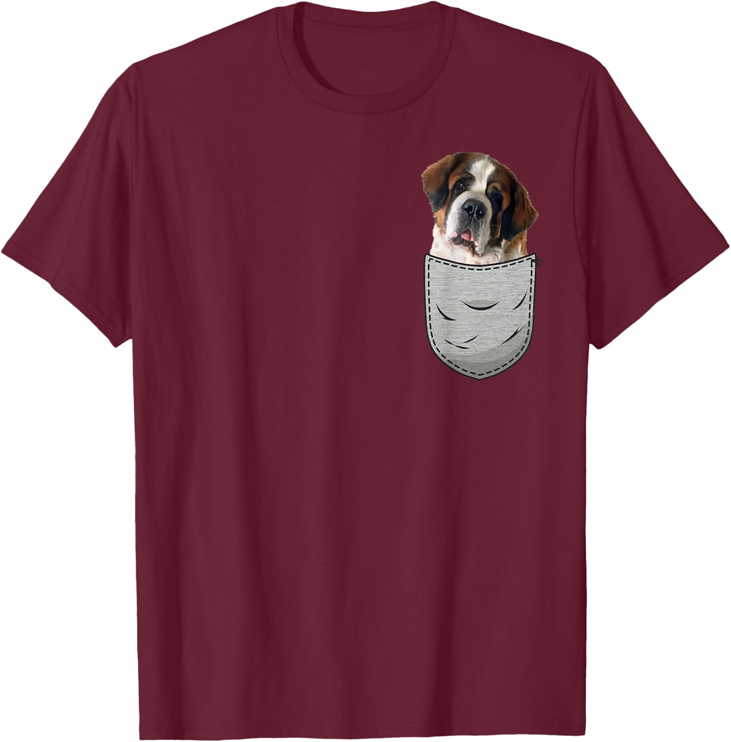 Cute Saint Bernard in the chest pocket Women Girls Kids T-Shirt - T-Shirt | Maroon