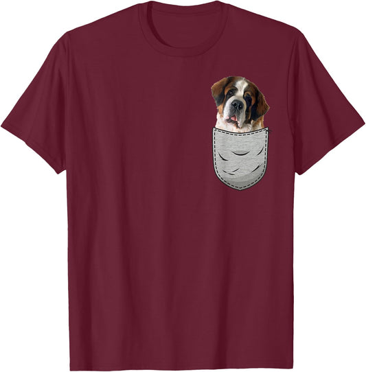 Cute Saint Bernard in the chest pocket Women Girls Kids T-Shirt - T-Shirt | Maroon