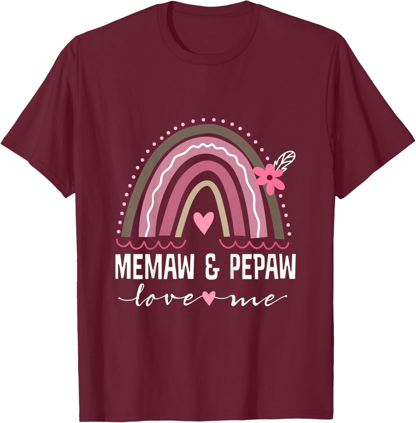 Kids Memaw and Pepaw Love Me Girls Granddaughter Boho Rainbow T-Shirt - T-Shirt | Maroon