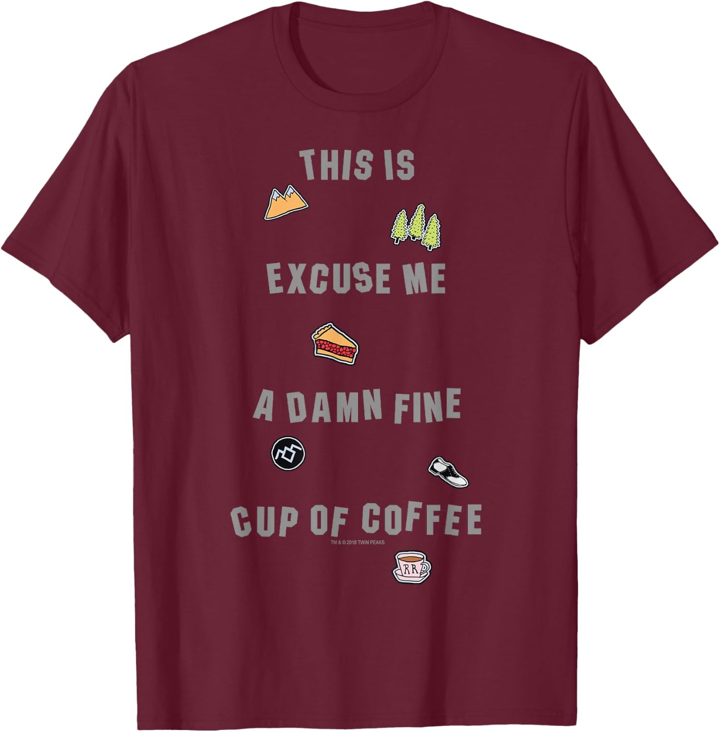 Twin Peaks A Fine Cup Of Coffee Sticker Text Graphic T-Shirt - T-Shirt | Maroon