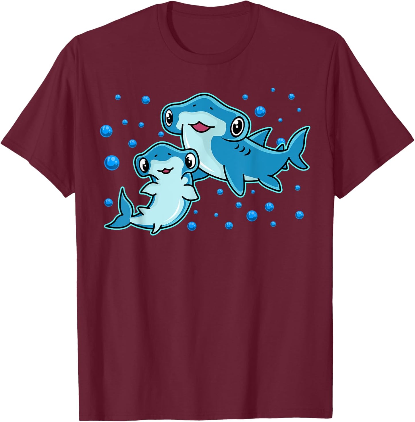 Kawaii Hammerhead Sharks Mother and Kid T-Shirt - T-Shirt | Maroon