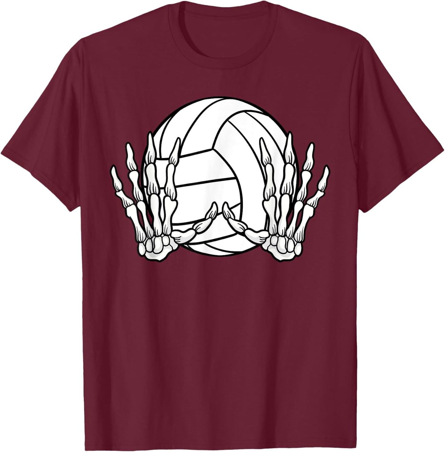 Volleyball Sport Halloween Skeleton Hand T-Shirt - T-Shirt | Maroon