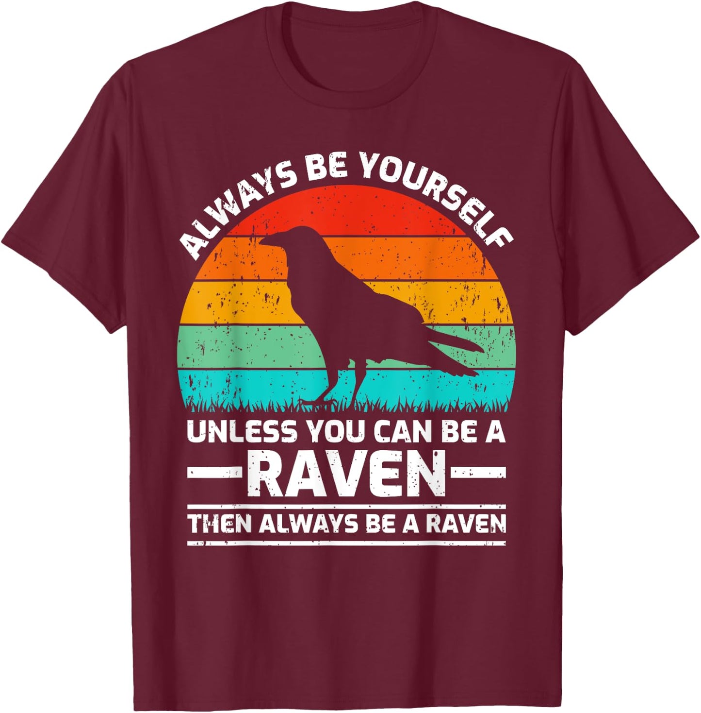 Vintage Raven Bird Lover Retro Cute Raven T-Shirt - T-Shirt | Maroon