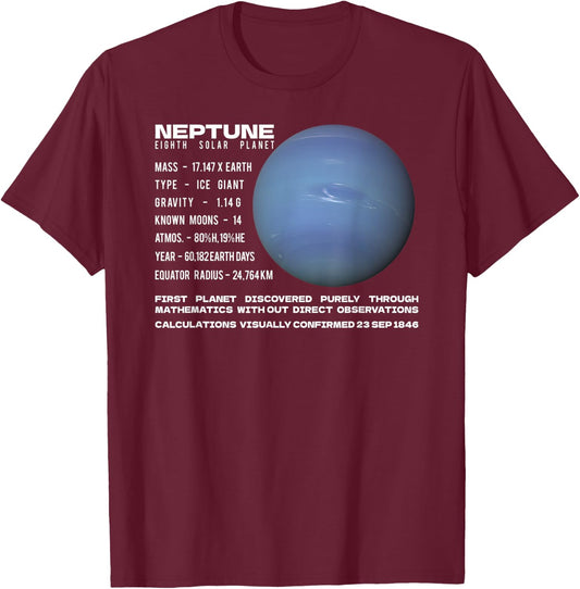 Neptune Planet Facts Space Explorer Astronomy Infographic T-Shirt - T-Shirt | Maroon