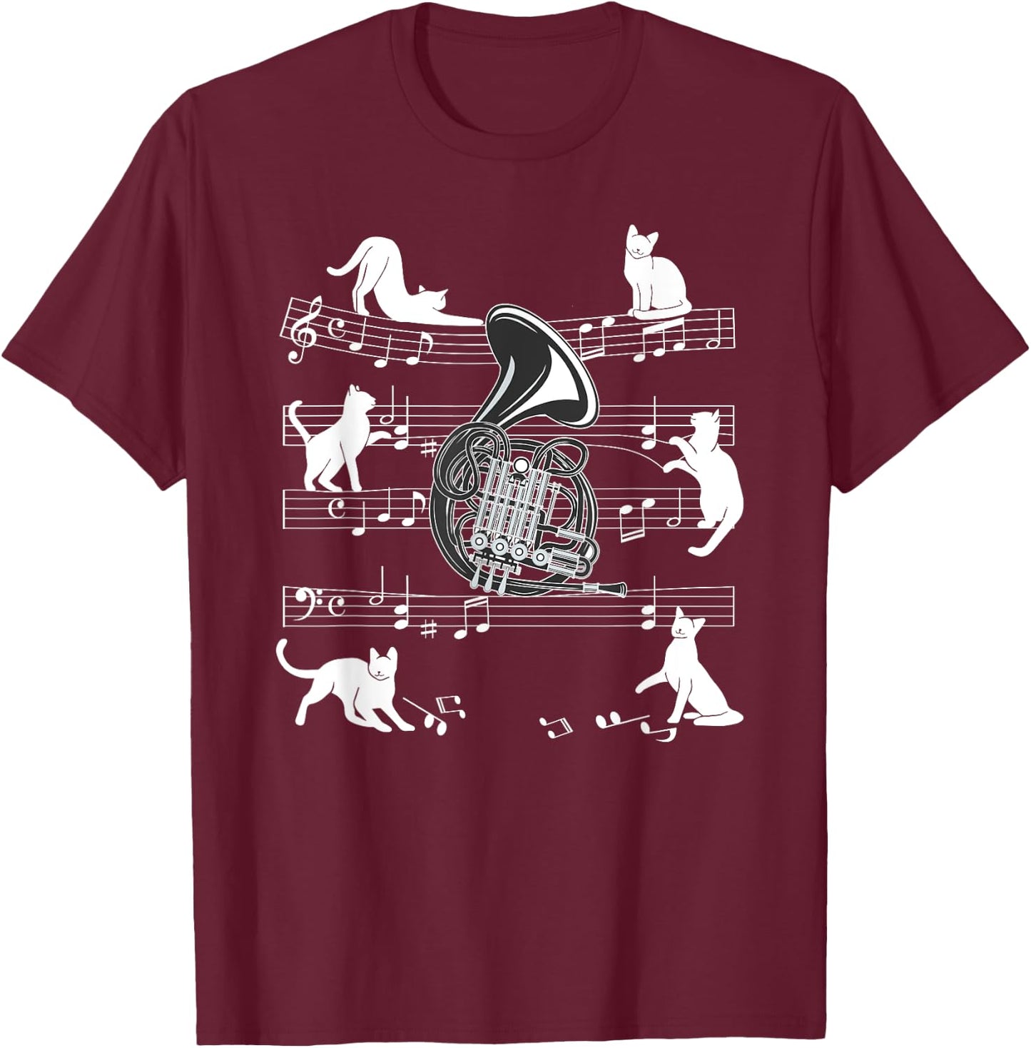 Horn Player Cats for Cat loving French Horn player Women Girls Kids T-Shirt - T-Shirt | Maroon