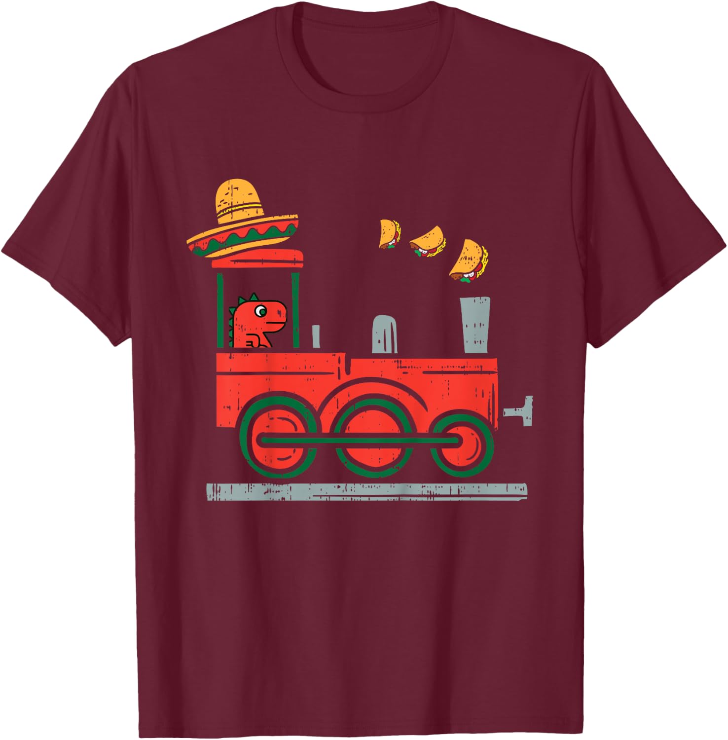 Kids Mexican Dino Train Tacos Toddler Boys Cinco De Mayo Kids T-Shirt - T-Shirt | Maroon