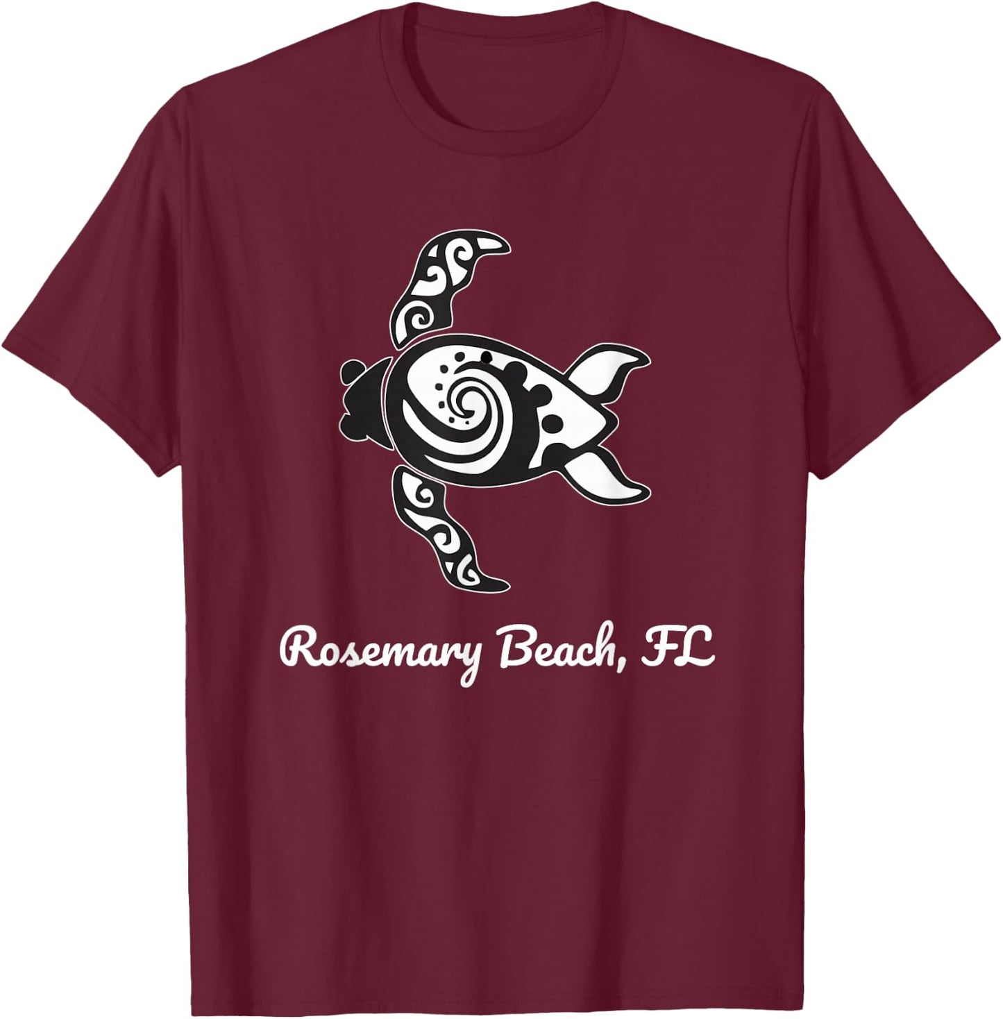 Beach Rosemary, FL Tribal Art Sea Turtle T-Shirt - T-Shirt | Maroon